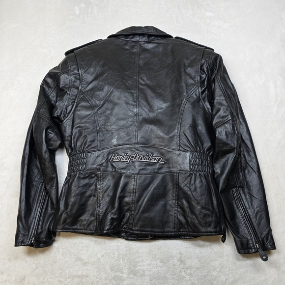 Harley Davidson Leather Motorcycle Jacket Womens Small Black Biker Moto 90's Y2K - Picture 4 of 16